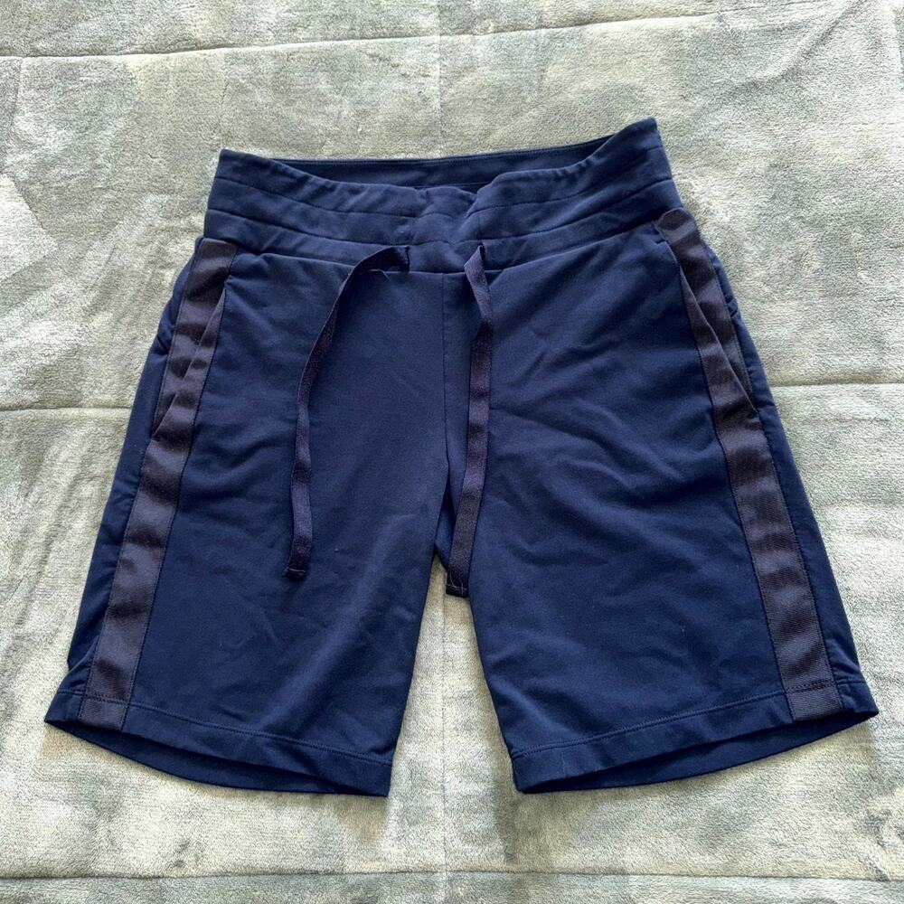 Athleta Athletic Shorts Women Small Navy Blue Side Stripe Drawstring Performance